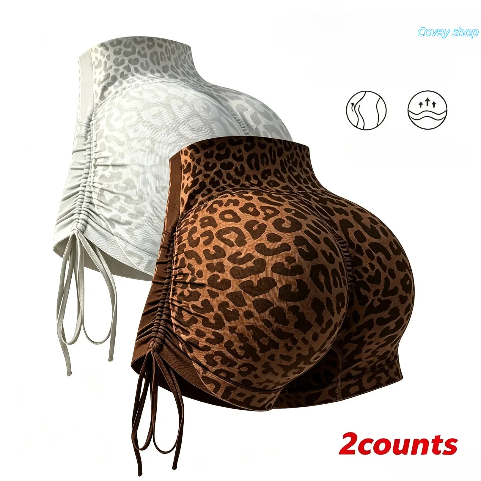 Women’s Leopard Print High Waisted Yoga Shorts, Side Drawstring Tight Bootleg Bottoms, High Stretch Breathable Sport Shorts For Workout, Gym Training And Daily Casual Outfits