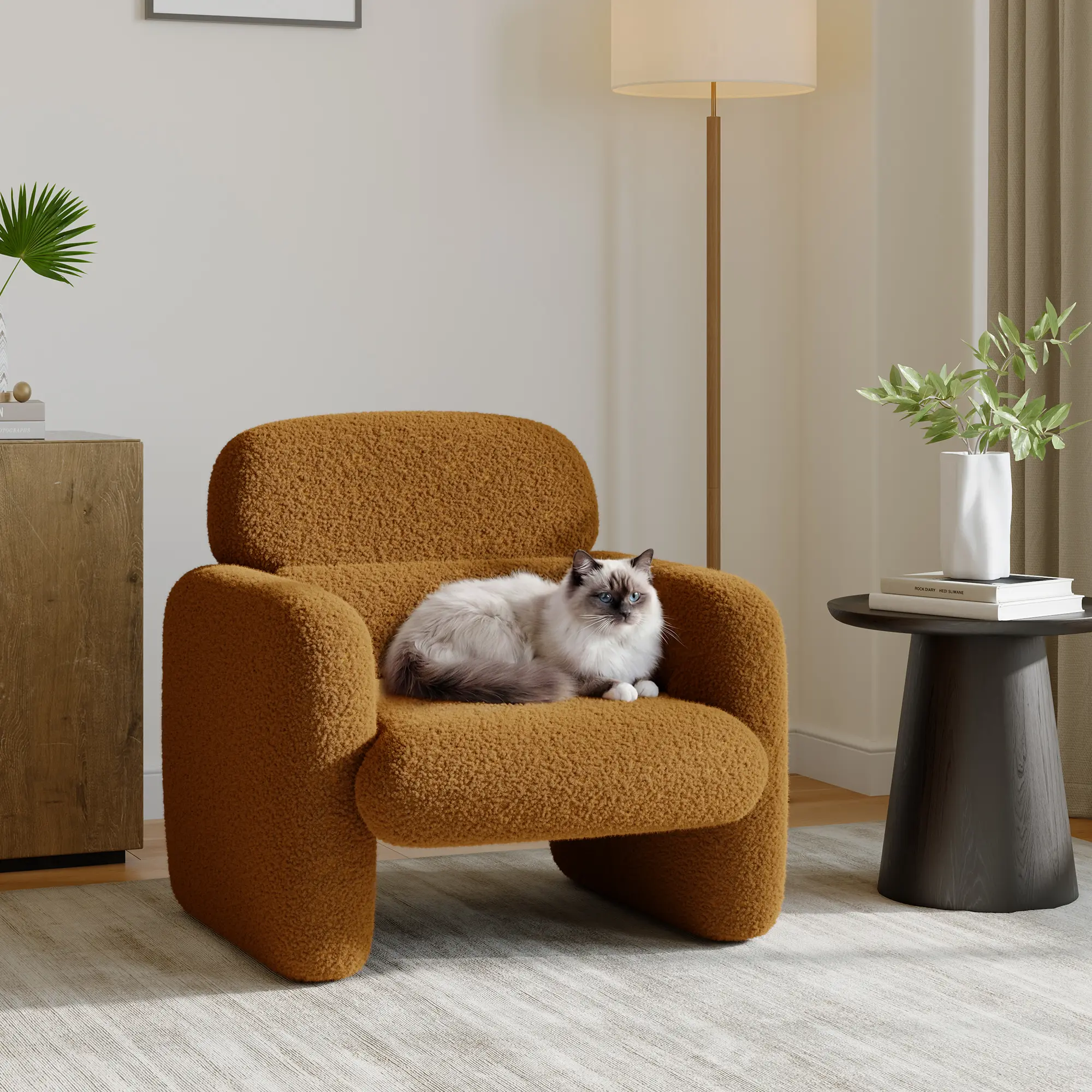 Modern Accent Armchair for Living Room, Solid Wood Frame Padded Reading Armchair, Breathable Hemp Fabric Leisure Side Chair, 330 LBS Weight Capacity, Easy Assembly for Living Room Bedroom Apartment Corner
