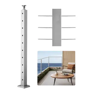 【DealsForYouDays】VEVOR 1-Pack Cable Railing Post, 36x2x2 In Horizontal-Hole Deck Railing Post with Pre-Drilled Holes, Stainless Steel Cable Rail Post with Horizontal and Curved Bracket, Silver, 1JZLGZXYS91466KZK001V0