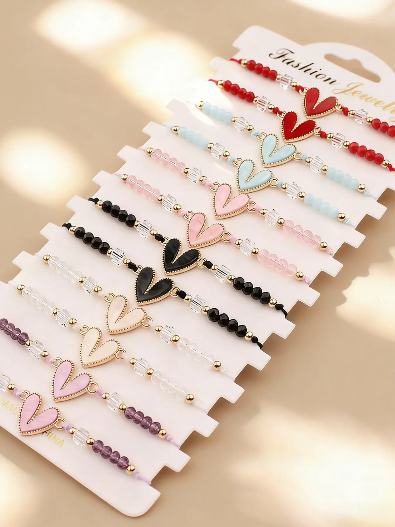 Spring Summer Hand Chain, Heart Pattern, Cute Style, Adjustable Beaded Bracelet, Heart Bracelets, Valentine's Day Gift, Sweet Crystal Wristband