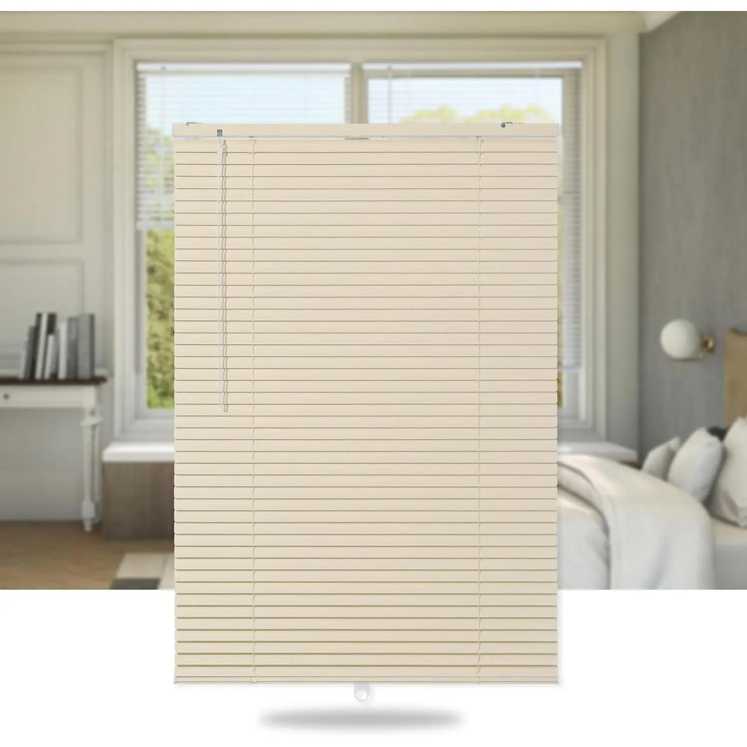 Cordless Mini Blinds Aluminum Venetian Blind Horizontal Window Shades, 1" Slat Size - Rooming Darkening Blinds Anti-UV & Waterproof for Bedroom, Office, Easy to Install, 46" W x 64" H, Beige