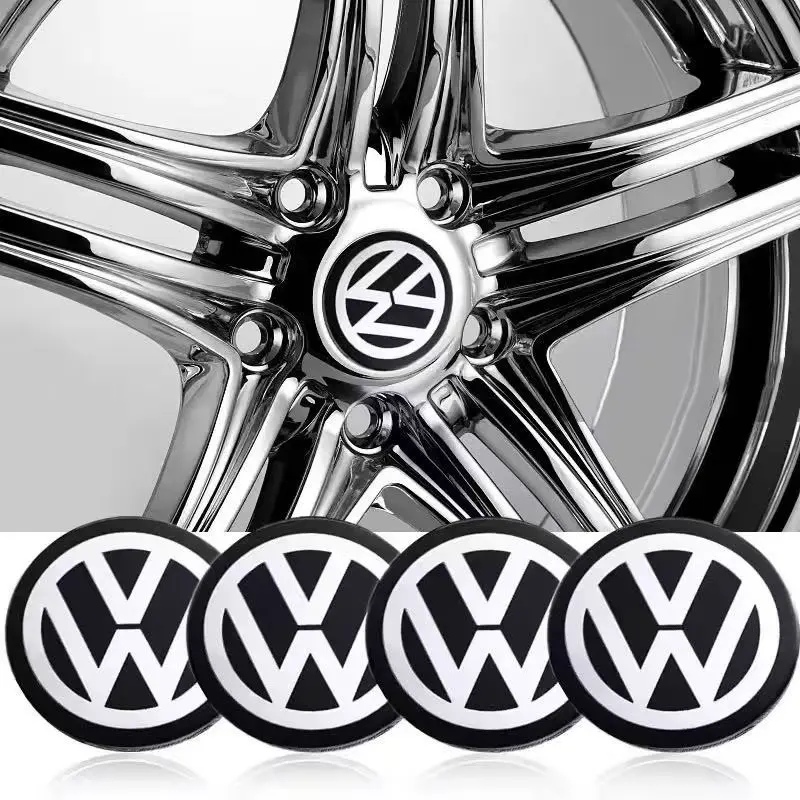 4pcs 56mm Car Wheel HUB Logo Stickers, Automotive Decals, Automobile Decals, Vehicle Decoration, Volkswagen Golf Polo Passat Touran Jetta Accessories, Car Center Decal Decorations