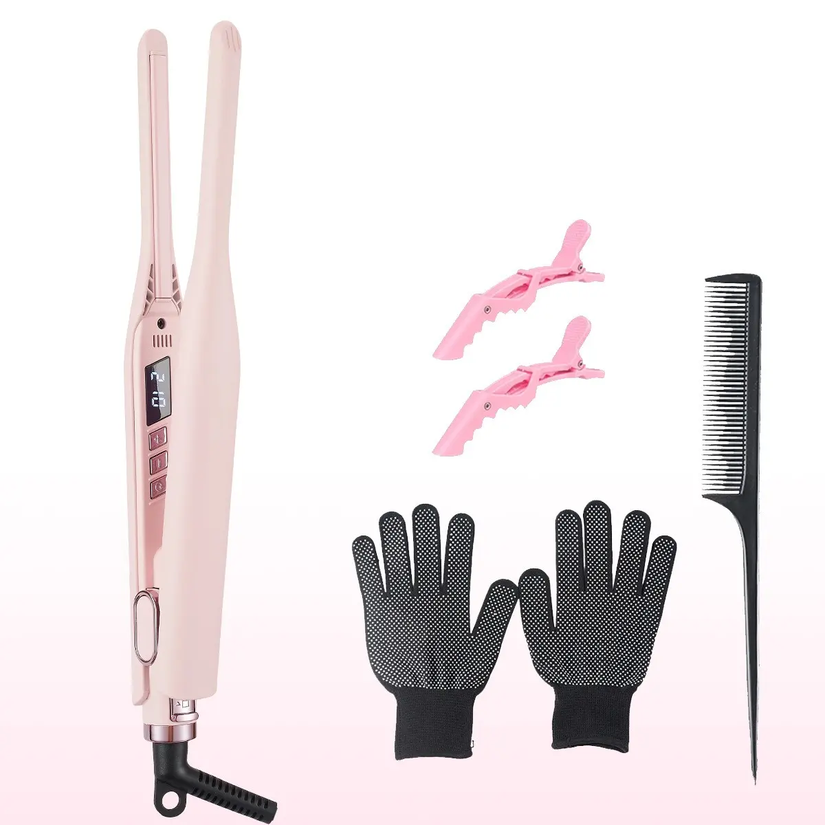 7.5mm Thin Flat Iron Hair Straightener, Small Mini Hair Straightening Iron with LCD Digital Temperature Display, Ceramic Glaze Coating 2 in 1 Straightener Curler for Short Hair Bangs Pixie Hair, Include Heat‑Resistant Gloves, Hair Clips and Comb