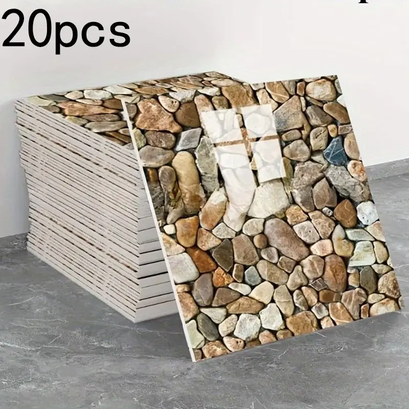 20 sheets of Decorative, waterproof PVC imitation stone brick pattern self-adhesive wall paper, Tile Wall Decals - peelable vinyl floor tiles for waterproofing - suitable for decoration of living rooms, kitchens, bedrooms, Decoration Sticker