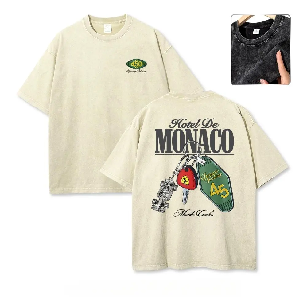 Hotel De Monaco Racing Poster Vintage Washed Tee 90s Men's Graphic Tee t Shirts Funny Graphic Tee Good Graphic Tees Graphic Tees Streetwear Outfits Men Vacation Outfits Oversized Tshirt Men