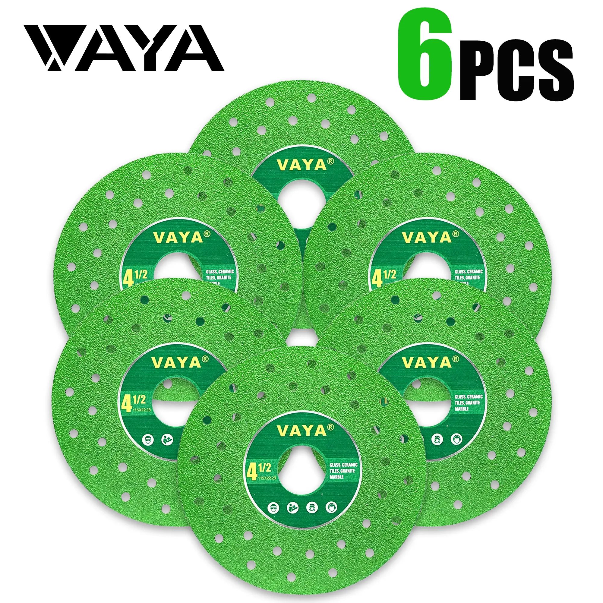 VAYA 115mm 6PCS Multi-Purpose Diamond Saw Blades Porous Chamfered Cutting Disc 45 Degree for Tile Marble Ceramic Cutting Grinding Angle Grinder tool