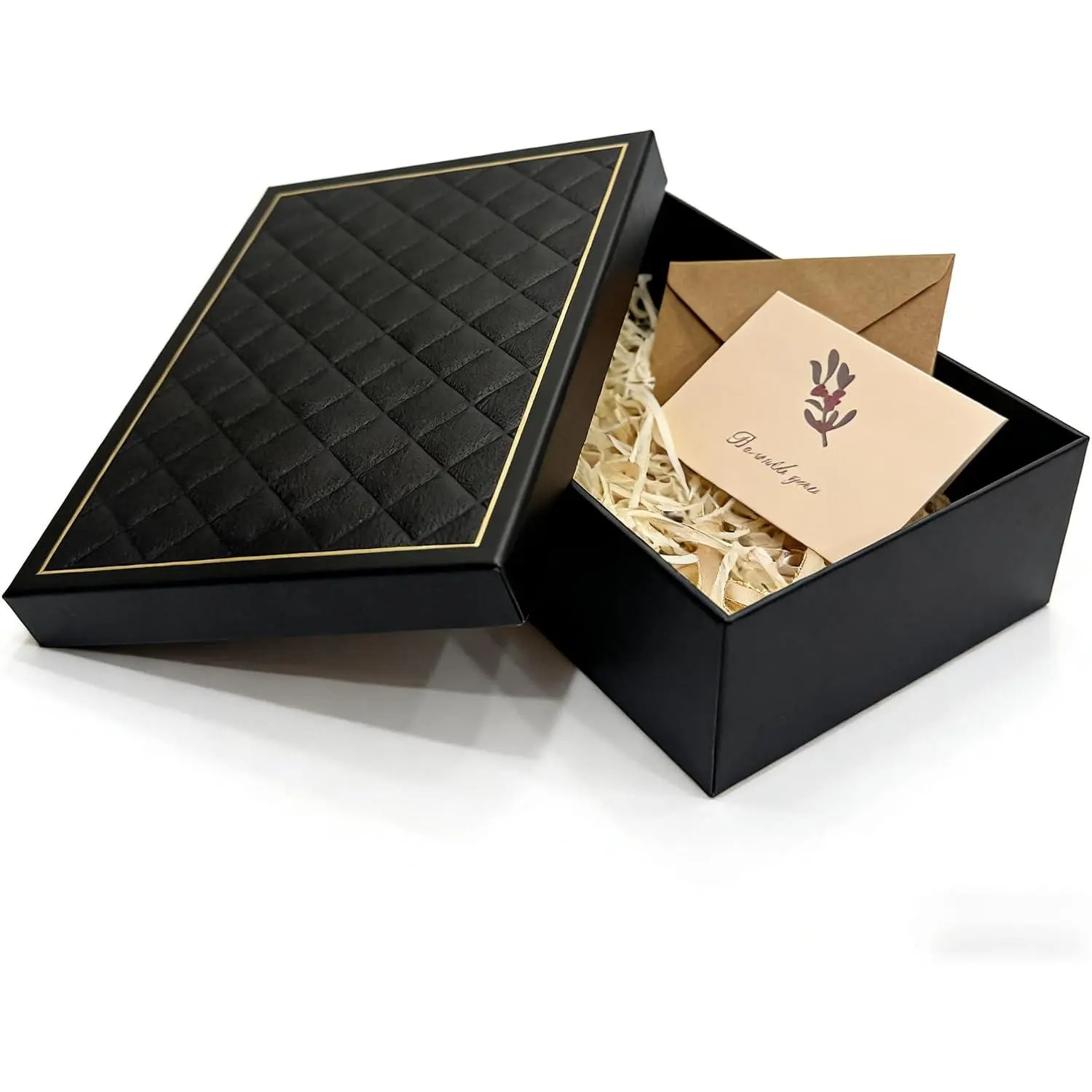 Modern Black Storage Box - 9.84"x7.09"x3.35" Large Gift Box Complete Set with Luxury Filler, Card, Ribbon, Sticker, Ideal for Valentine's Day, Birthday