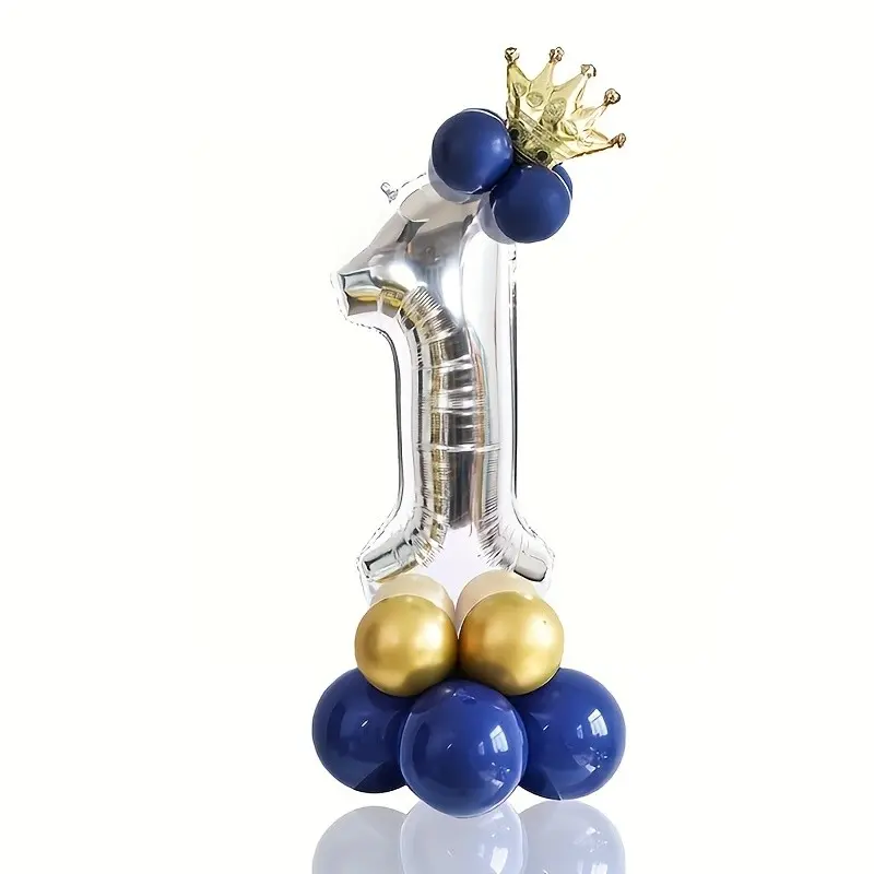 32-Inch Silver Color Number Balloon Set with Mini Crown Balloons, Perfect for Anniversary Party Decorations, Birthday Party Decorations