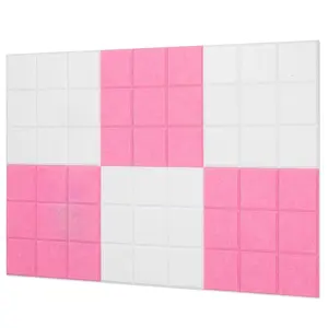 6 pieces. Large soft wooden boards, felt boards, and ceramic tiles are used for walls. 11.8-inch x 11.8-inch bulletin boards are used for homes, offices, and kitchens. Photos and notes indicate the use of bulletin board wall tiles