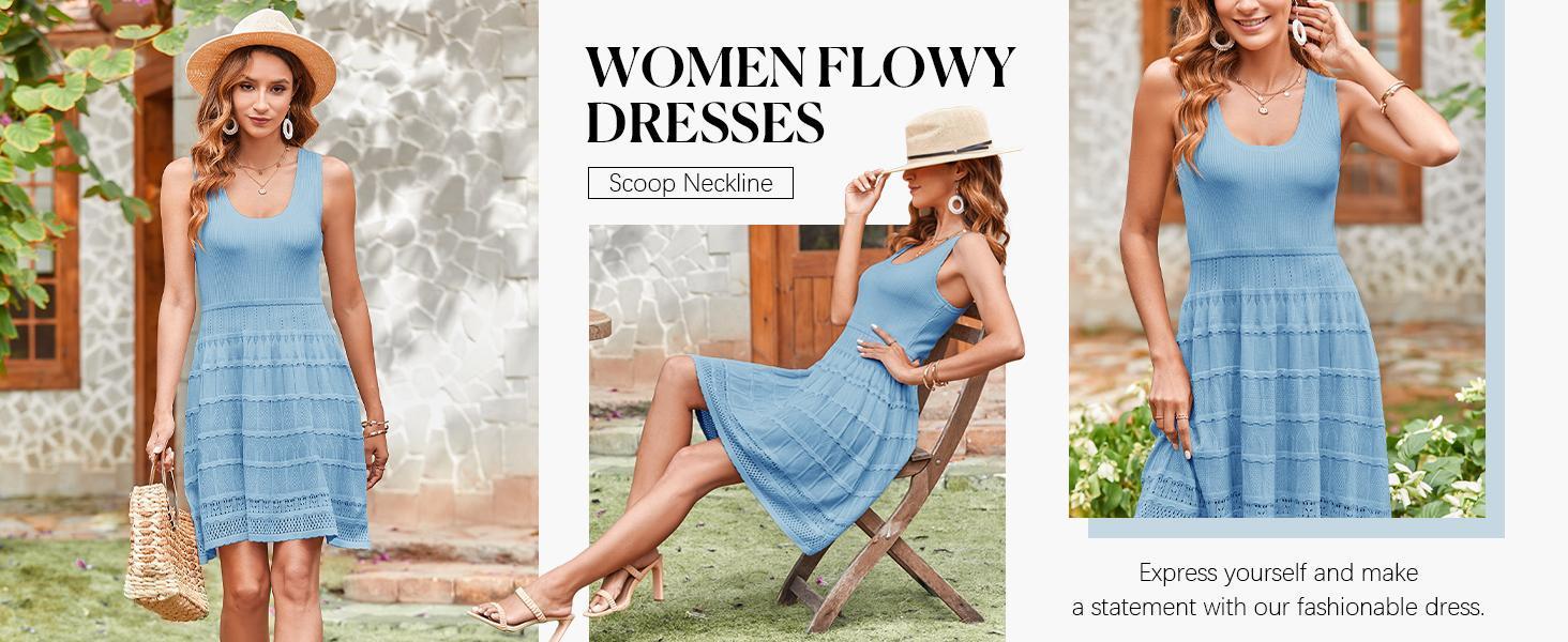 Fashare Womens Summer Mini Dresses Casual Crewneck Knitted Crochet Hem Flowy Tank Sundress Sleeveless sundress prom dress Fashare Womens Summer Mini Dresses Casual Crewneck Knitted Crochet Hem Flowy Tank Sundress Sleeveless sundress prom dress