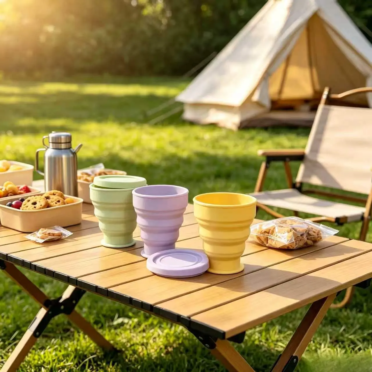 4-Pack Silicone Foldable Travel Cup |   6.09oz Capacity, With Lid, Telescopic, Heatproof, Machine Washable, Reusable, Portable Storage Cup, Mouthwash Cup for Outdoor Picnics, Camping, Hiking, and Travel