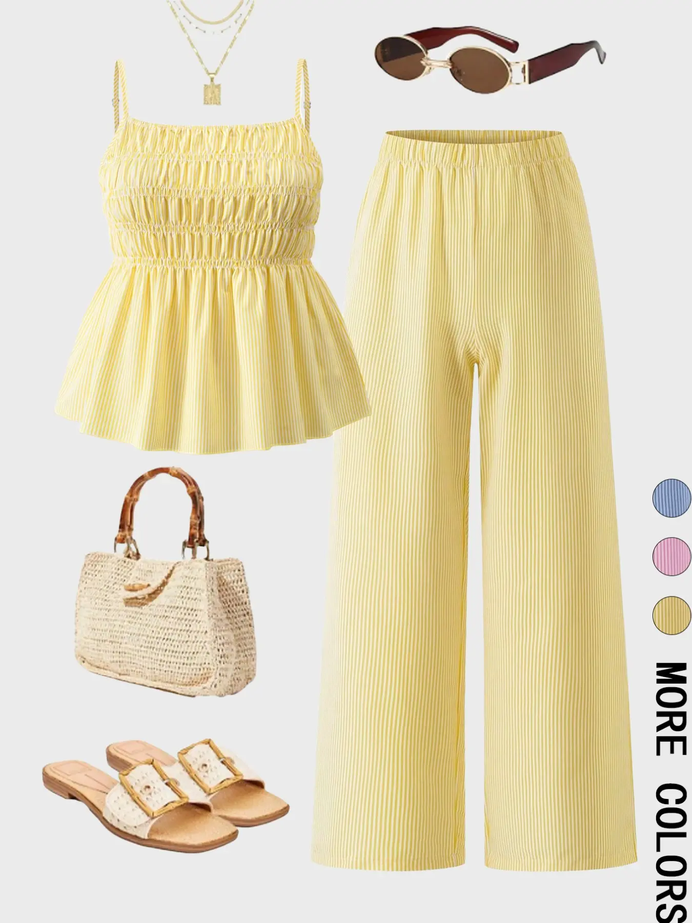Women's Casual Two-Piece Sleeveless Tank Top and Loose-Fitting Striped Wide-Leg Pants Set for Daily Wear