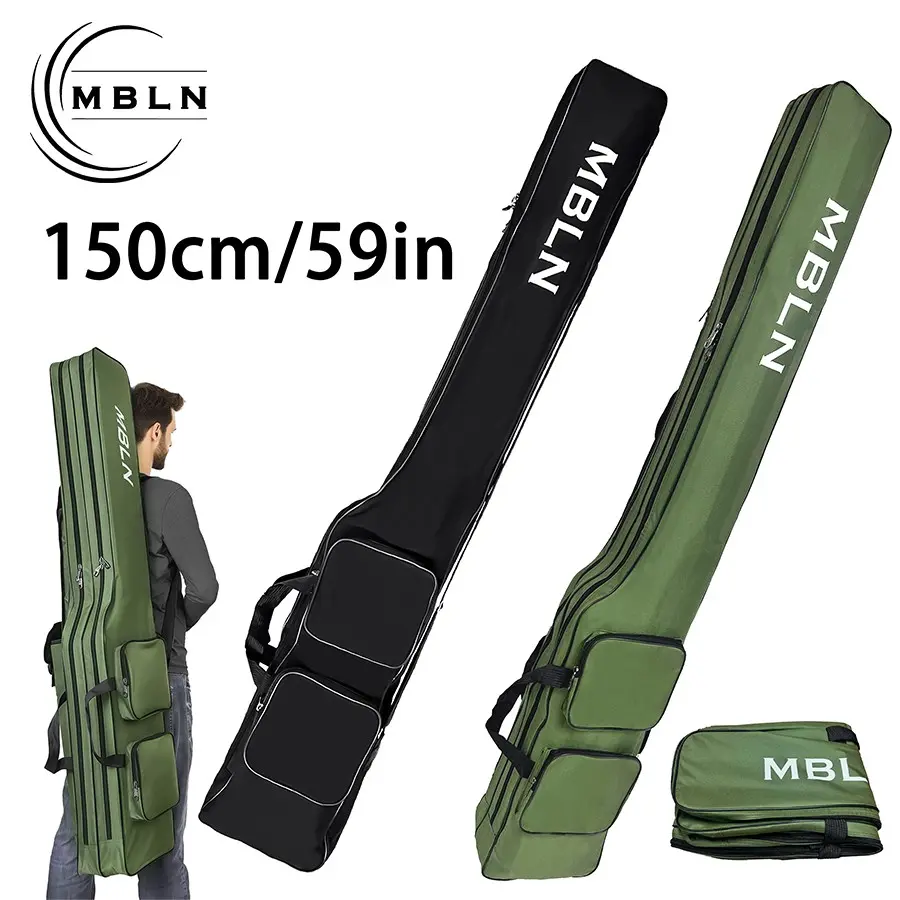 Mbln 150cm Two-Layer Fishing Gear Bag, Foldable Sea Fishing Tools Bag, Dual Shoulder Rod Case, Multi-Functional Angler Backpack