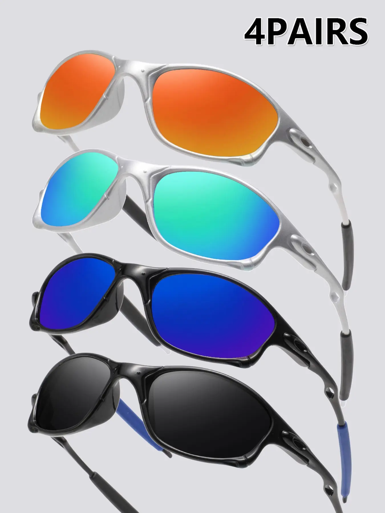 4 Pairs Men's Plastic Square Glasses, American Street Style Cyberpunk Fashion, Trendy Avant-Garde Eyewear, Unique and Stylish Sunglasses, Futuristic Sunglasses