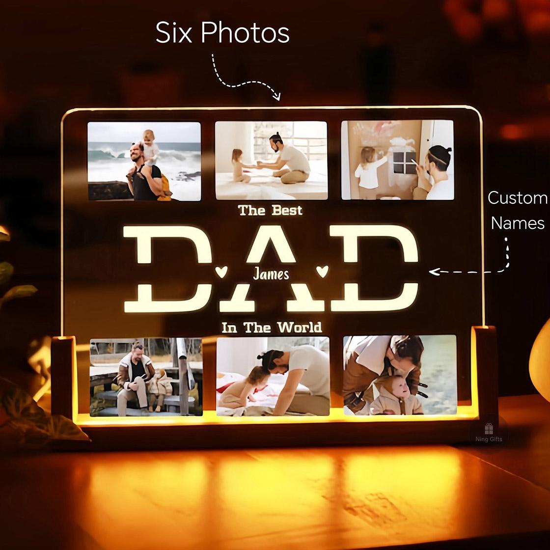 Custom Dad Photo Plaque with LED Night Light Personalized Acrylic Picture Frame Creative Desktop Decor for Dad Customized "Best Dad Ever" Photo Night Light| The Perfect Father's Day Birthday Thanksgiving Christmas Gift