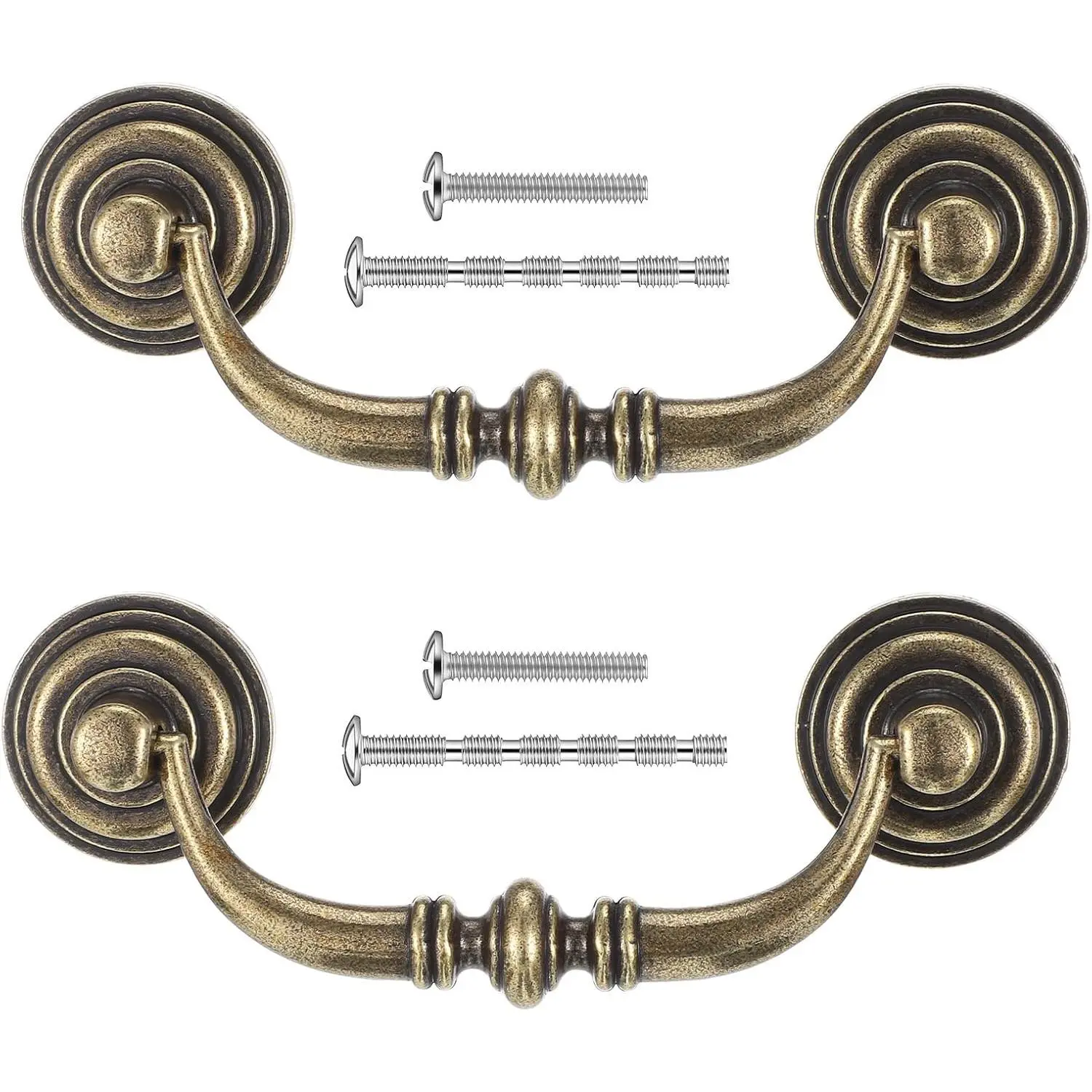 2 count Drop Bail Dresser Handles , 3.7" Hole Center Antique Drawer Handles, Bronze Antique Cabinet Pulls for Cabinet Dresser Drawer
