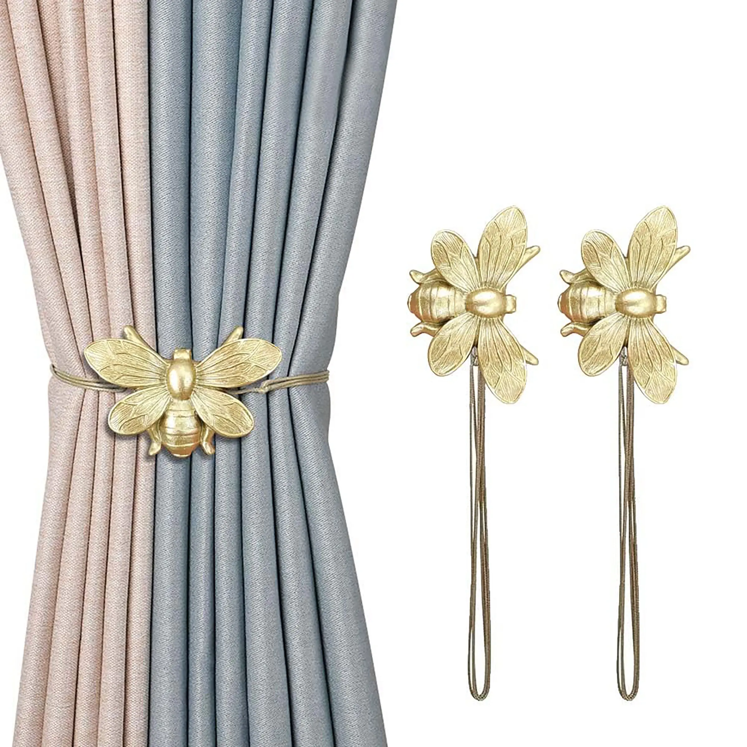 Curtain Holdbacks Set of 2, Gift, Resin Magnetic Curtain Tiebacks Silver Flying Bee Design Curtain Holders, Decorative Curtain Ties for Drapes, Outdoor Home Office Farmhouse, Curtain Decorative Accessories, Pendant