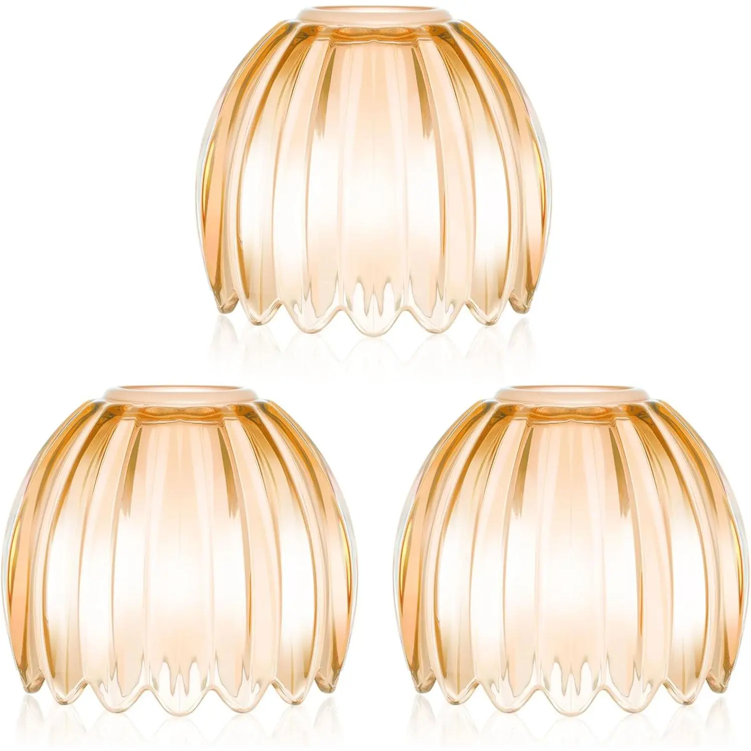 Vintage Aesthetic 3-Pack Retro Amber Hand Blown Glass Lamp Shades, Tulip Shape Light Covers with 1.65-in Top Fitter for E26 Base, Heat Resistant 4.33-in Height for Indoor Wall Lamps & Ceiling Sconces