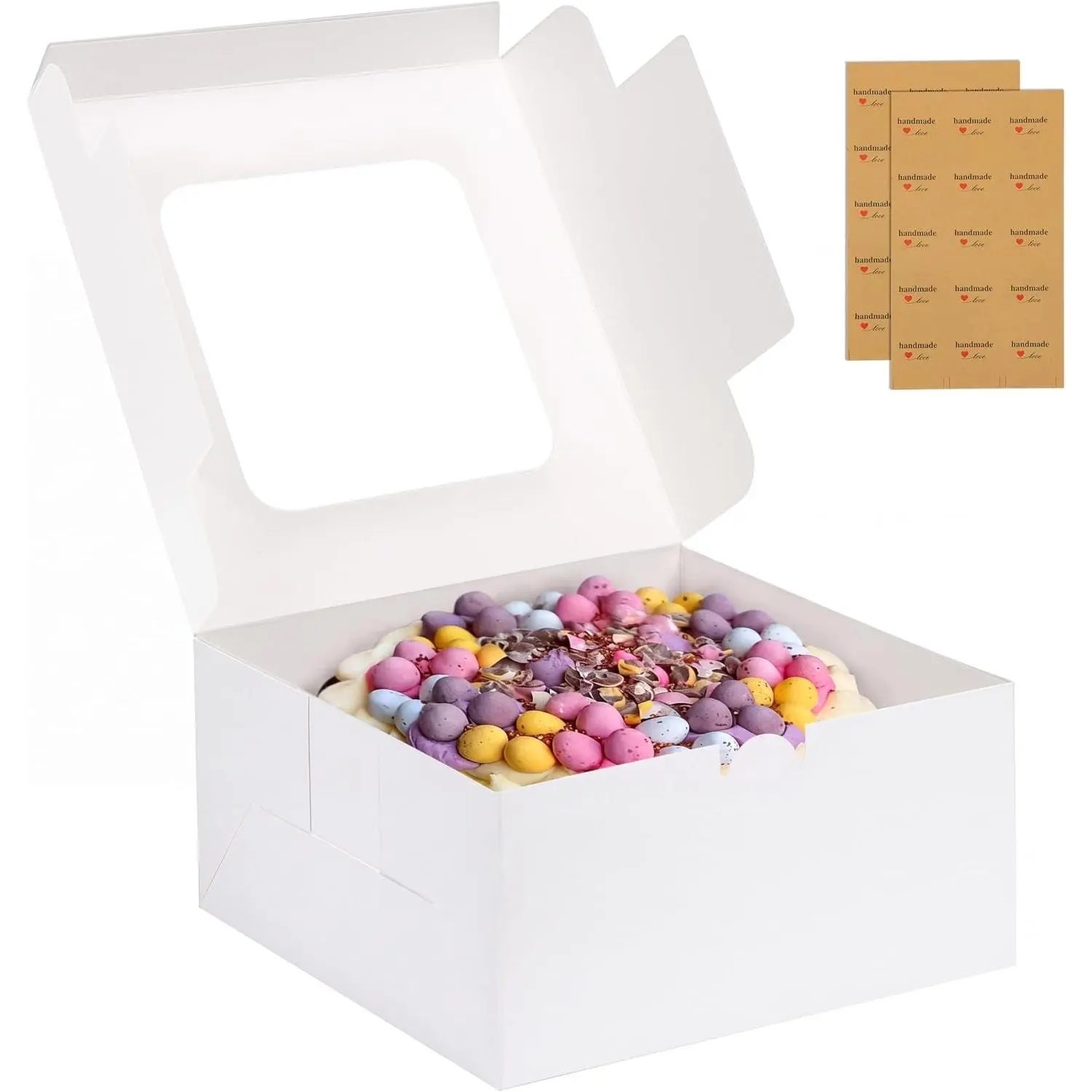 24pcs Cake Boxes, 10x10x5 Inches White Square Bakery Boxes with Window Cajas Pasteles for Cake, Mother's Day, Pastries, Chocolates, Cookies, Pie, Birthday Party, Wedding, Graduation