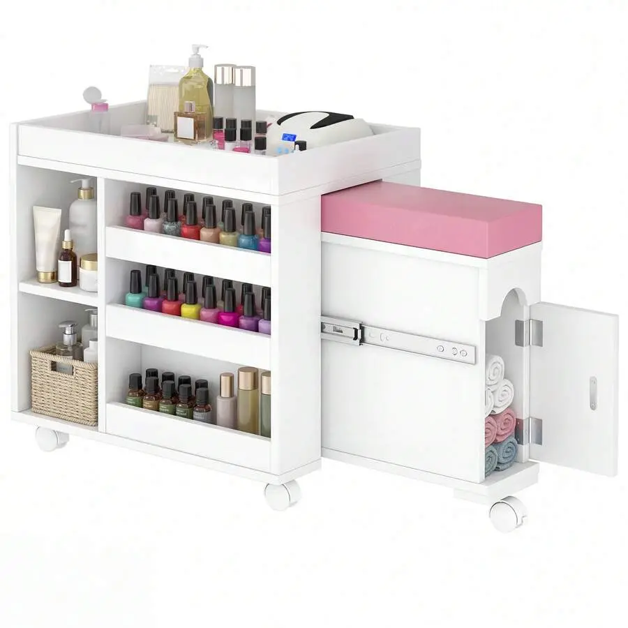 Pedicure Trolley Cart With Foot Rest, Extendable Mobile Pedicure Station, Foot Stool Stand, Adjustable Storage Shelves, Cabinet & Wheels, Foot Bath Stand, Nail Technician Cart, Salon Furniture, Equipment Home Use