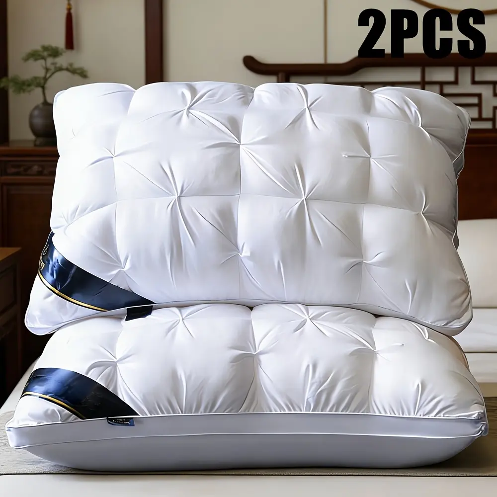 2pcs Modern 5-Star Hotel Quality Sleeping Neck Pillows - Acrylic Cover, Medium Firmness, Zippered Closure - Textiles & Soft Furnishings Bedding Linens, Sleeping Pillows