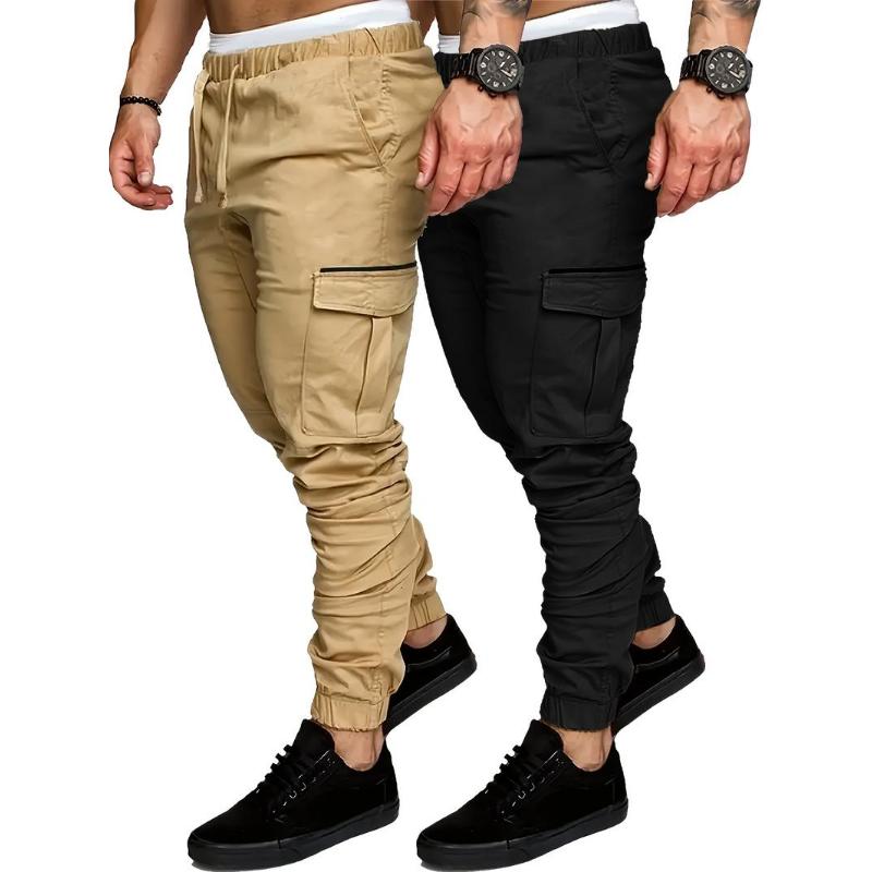 [2 Pack Relaxed Fit Cargo Pants] 2 Pack Cargo Pants For Men - Relaxed Fit Twill Joggers With Elastic Waistband And Stretch Fabric - Casual Wear