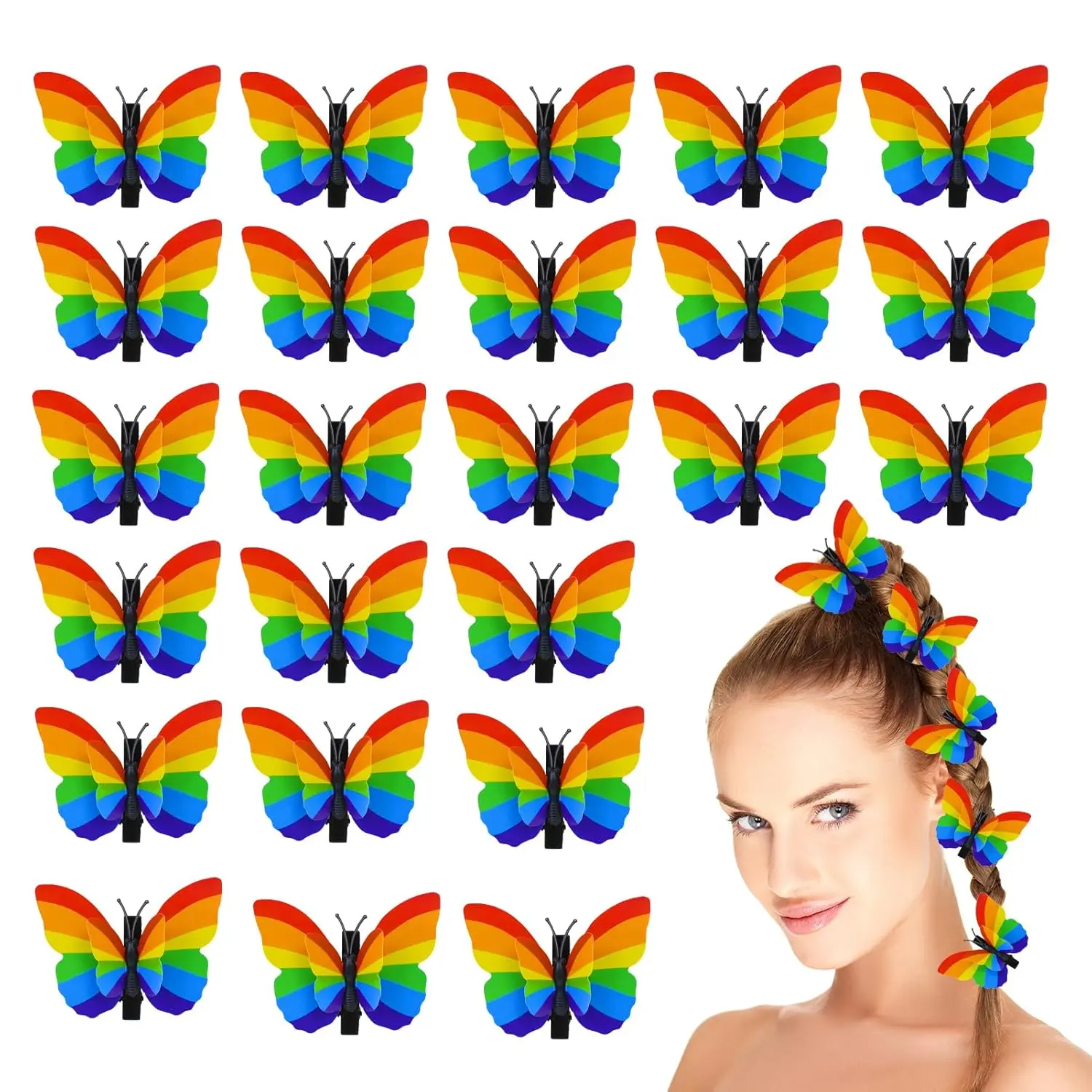 24 PCS Pride Rainbow Butterfly Hair Clips, Gay Pride Day Hair Accessories, Party Decorations for LGBT Women Girls Men, Pride Parades Celebrations Costumes