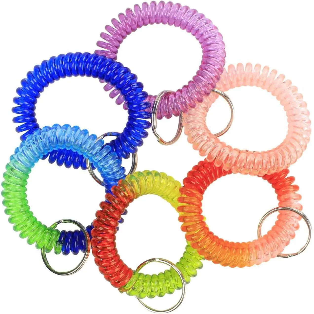 6 count Mix Color Plastic Coil  Stretch Wristband for Gym Pool | Elastic Stretchable Spiral Wrist Coil Wrist Coil Bracelet Wrist Key Ring Key Chain Key Hook Key Holder ID Badge and Outdoor