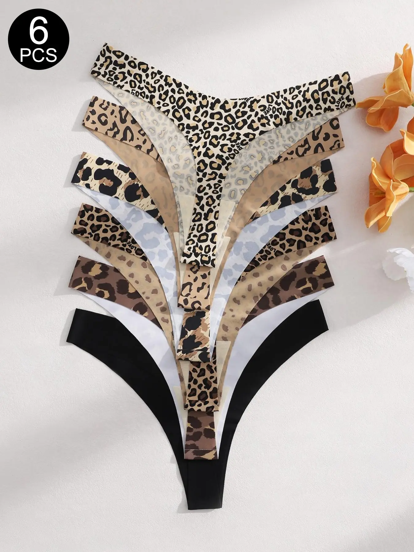 6/10/21 Pcs Women's Seamless Invisible Leopard Print High Elastic Low Waist Panties, Comfortable Daily Wear, Casual Style, All Seasons