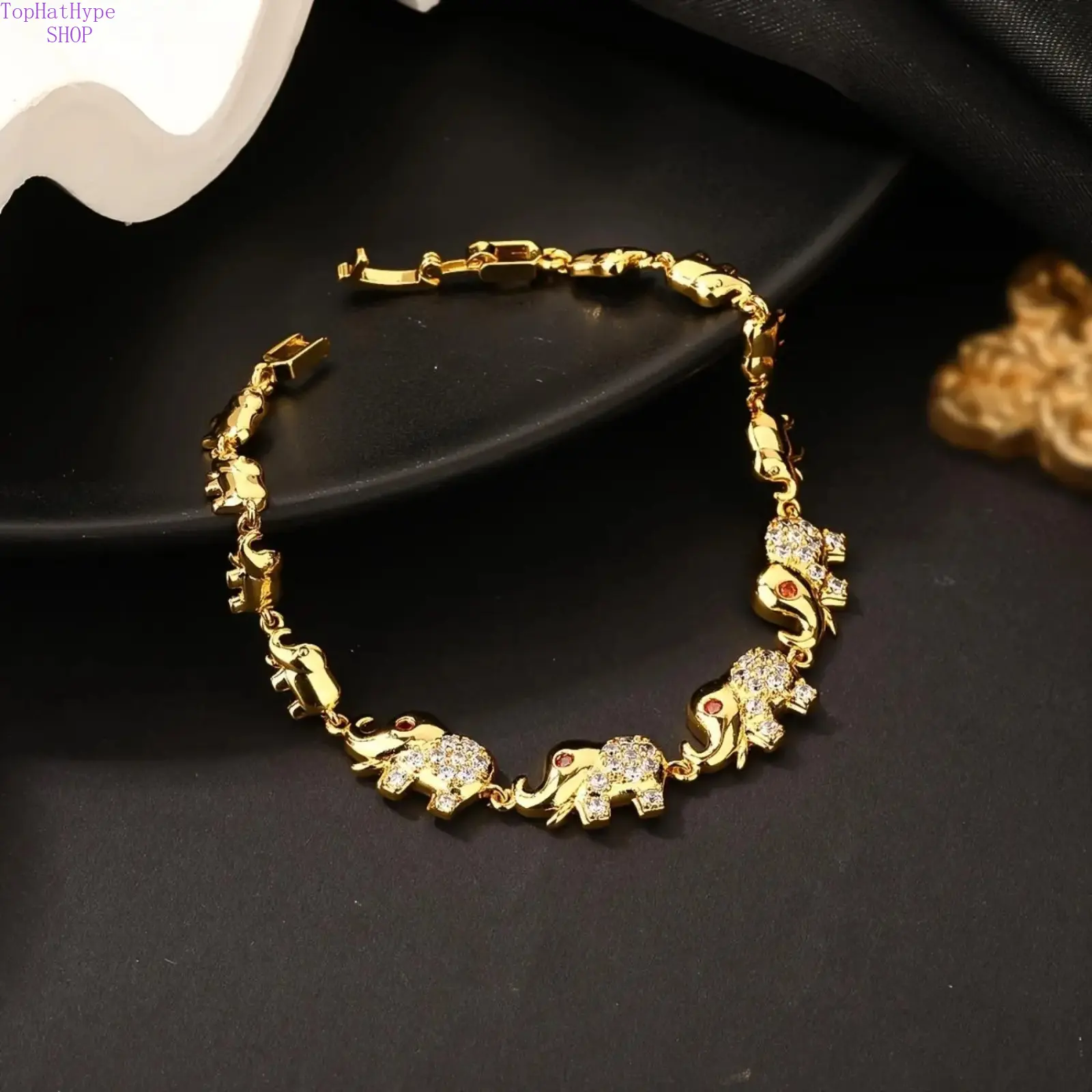 Golden Mother Elephant Bracelet -18K Gold Plated - Sparkling Decoration, Matching Elephant Pendant, Mother's Daily Gift, Birthday Gift, Elephant Accessory, Playful Design, Exquisite Craftsmanship, Women's Fashion Bracelet - Copper and Synthetic,summervibe