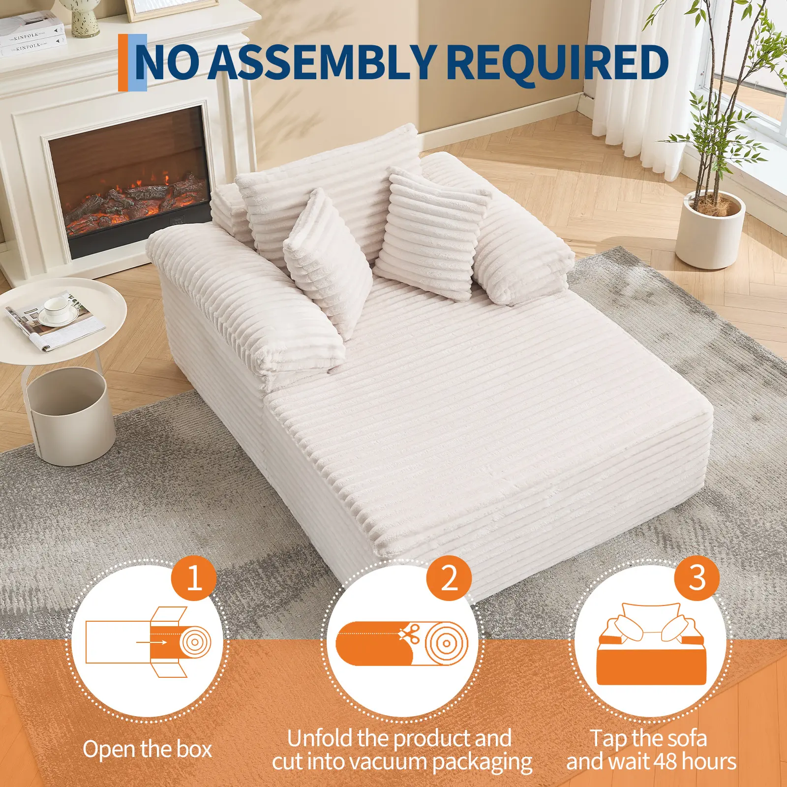 Extra-Large Corduroy Sleeper Sofa Bed – Soft Cloud Chaise Lounge Chair – Soft & Flexible Indoor Lounger – No Assembly Needed – Spacious Comfort