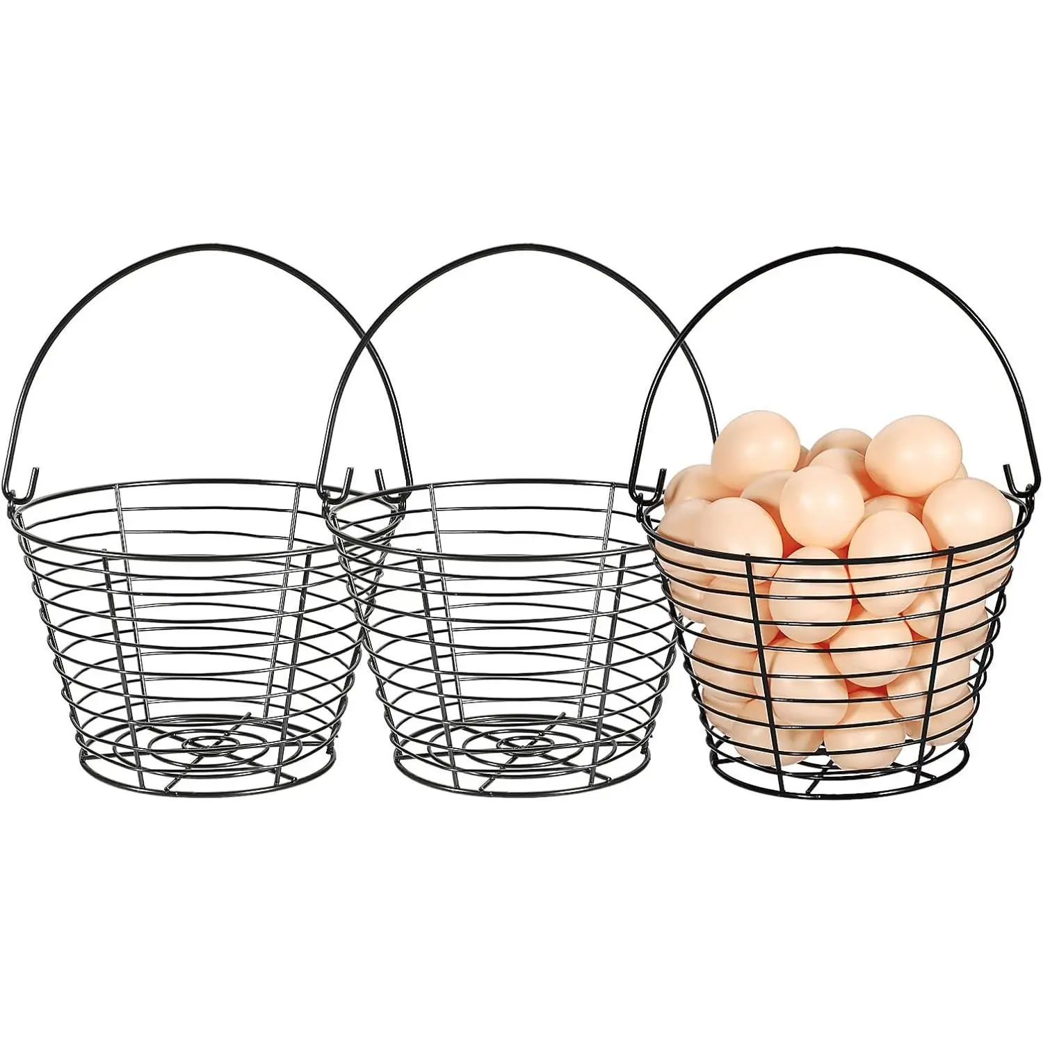 3 PCS 8" Black Round Wire Egg Baskets With Handle, Small Metal Egg Collecting Basket for Gathering Fresh Chicken and Duck Eggs, Countertop Hunting Egg Holder