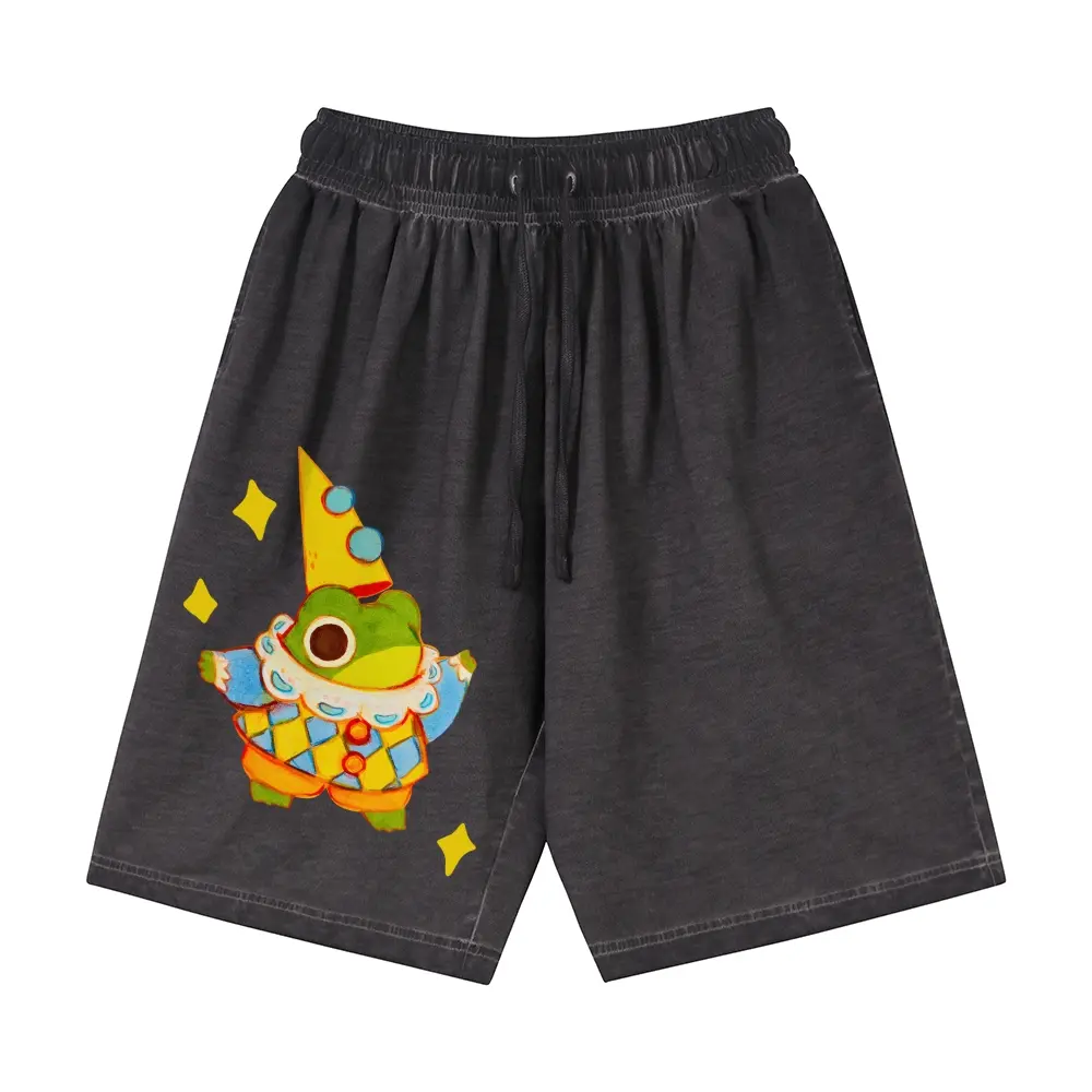 Unisex Four Pointed Star Sparkle Sweet Cartoon Style Chibi Frog Party Diamond Outfit Graphic Gradient Washed Shorts Personalized Pattern Y2k Clothing Gradient Washed Shorts,Women's Clothing, Menswear, Vintage Style,Summer Casual Oversized