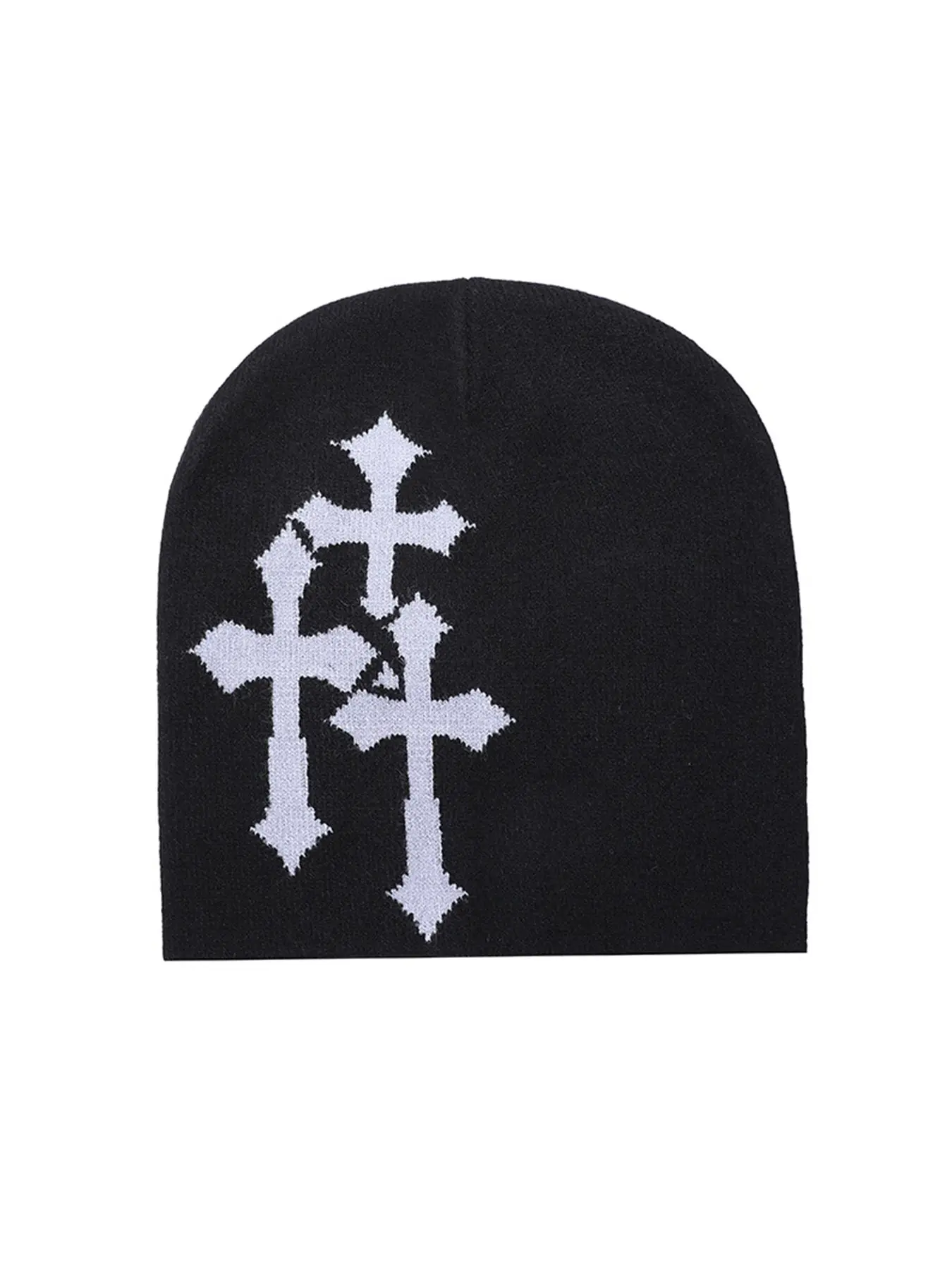 Y2K Crucifix Jacquard Knitted Hat, European & American Style, Hip Hop Streetwear, Fashionable Adult Hat, Unique Personality Accessory