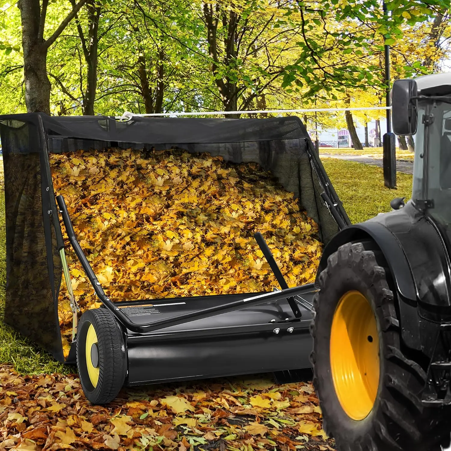 50" Tow Behind Lawn Sweeper, X-Large Pull Behind Leaf & Grass Collector, Heavy Duty Universal Fit Yard Sweeper with Easy Dumping for Tractor & ATV, Lawn Care Equipment, Yard Work Equipment