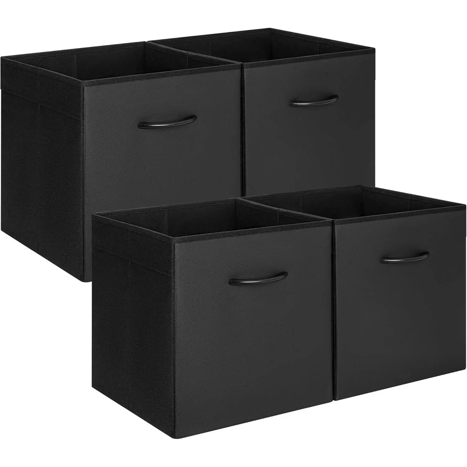 Black Storage Cubes, 13-inch Leather Bins with Handle, Cube Organizer Baskets for Shelves and Closet, Collapsible Storage Bins, 4-Pack