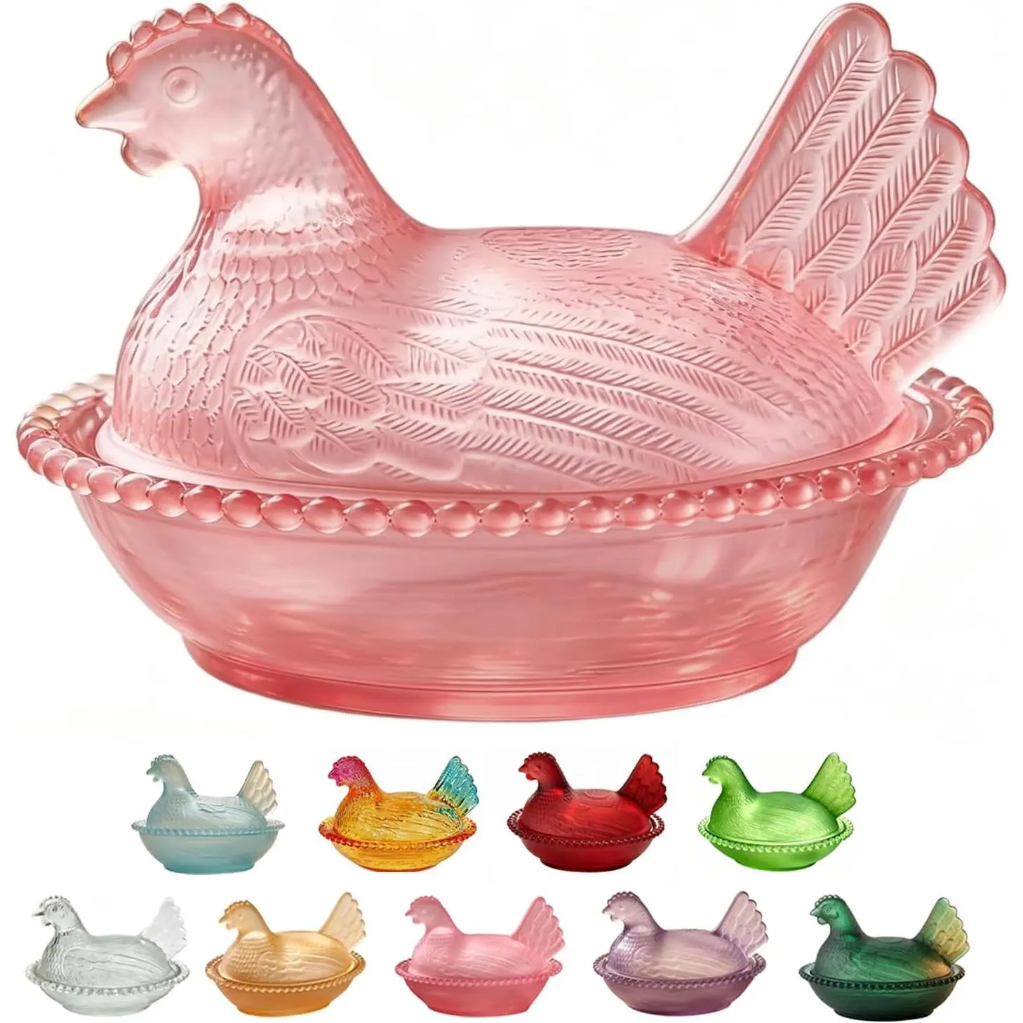 Retro 1-Piece Hen-on-Nest Glass Candy Dish with Lid, Compact Capacity Canister, Multi-Color Home Tabletop Decor, Kitchen Storage Jar for Candies & Snacks, Ideal Gift, Multiple Colors