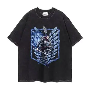 Vintage Acid Wash Oversized Black Tee | Armored Sword Warrior + Blue Crystal Wing Shield Frame Graphic Distressed Cotton Street T-shirt