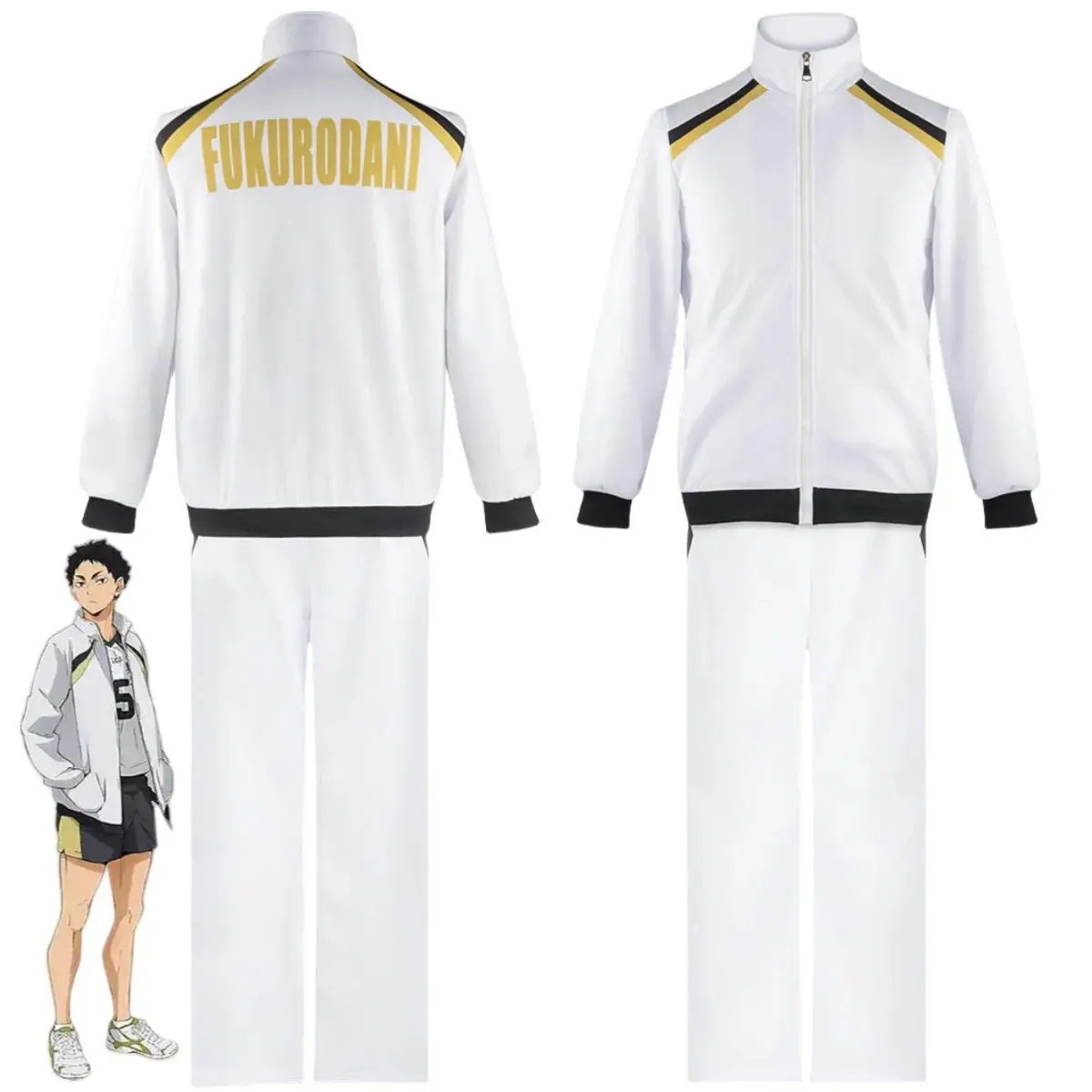 Men's Haikyuu Anime Volleyball Theme Cosplay Costumes - Fukurodani High School Polyester Jacket & Pants Set for Kotaro Bokuto/Akaashi Keiji