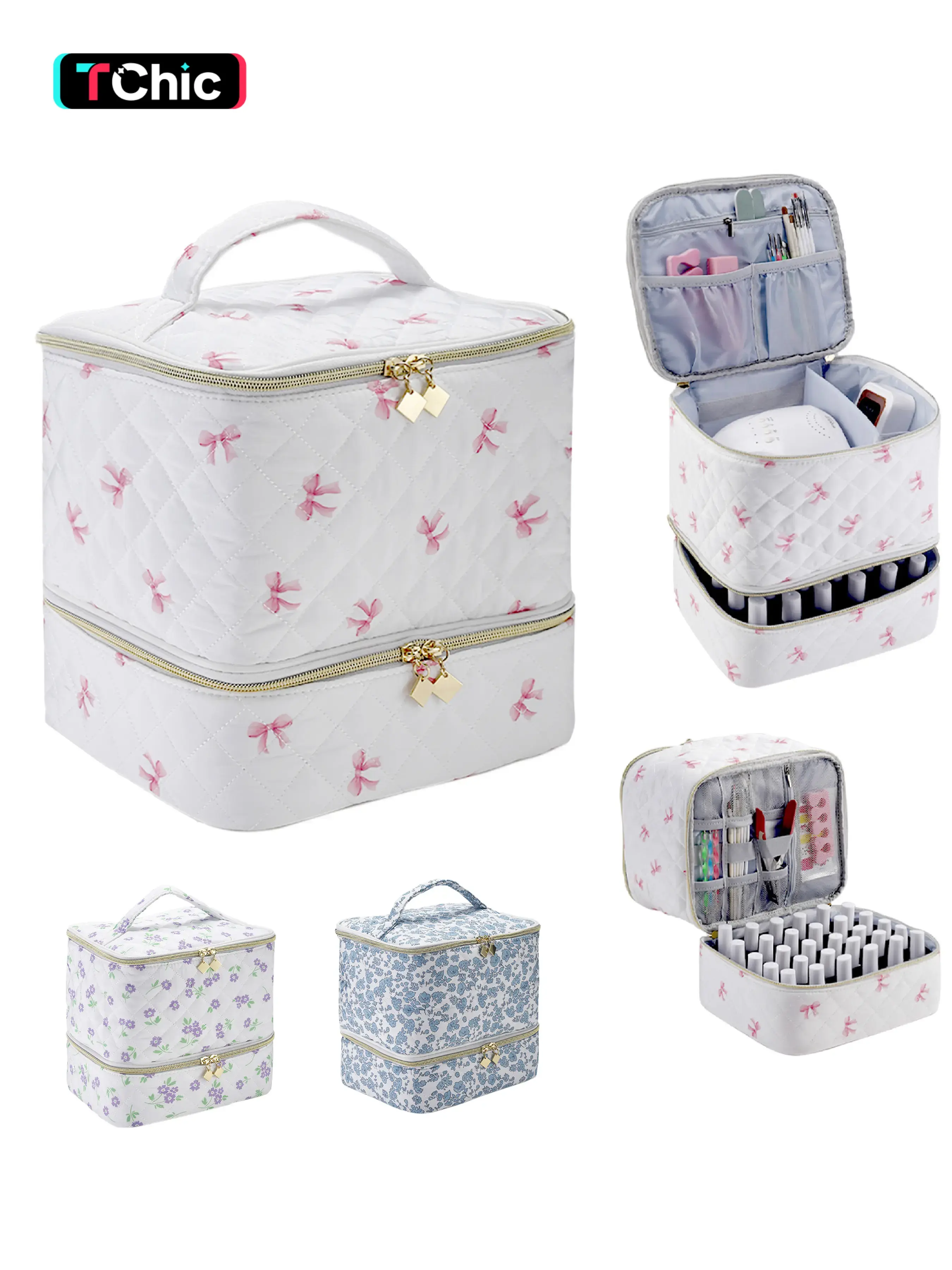 Nail Polish Storage Box Organizer (Holds 30 Bottles), Dual-Layer Nail Polish Holder with Handle, Portable Manicure and Makeup Storage Case for Cosmetics