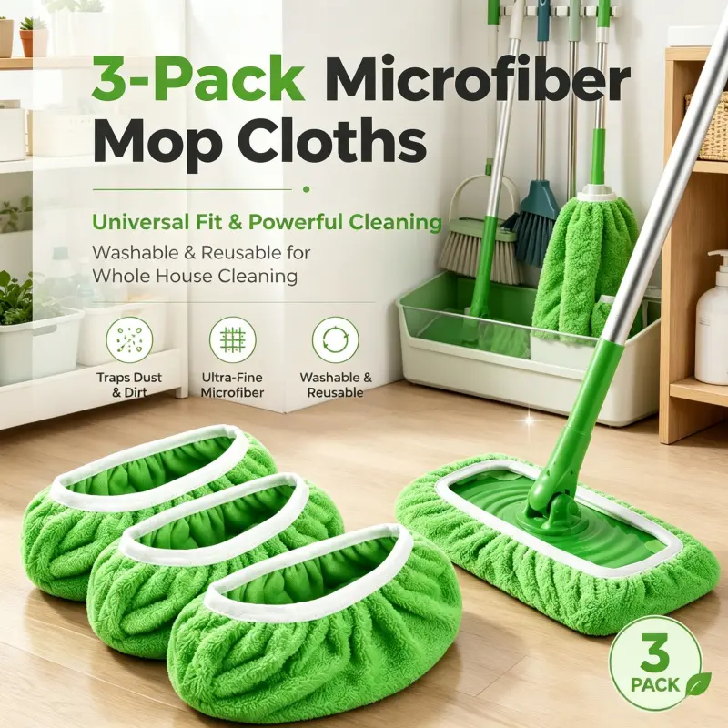 3 Pieces Universal Microfiber Flat Mop Replacement Cloths Powerful Cleaning Traps Dust Debris Machine Washable Reusable Mop Pads Flat Mop Cover For Indoor Floor Care