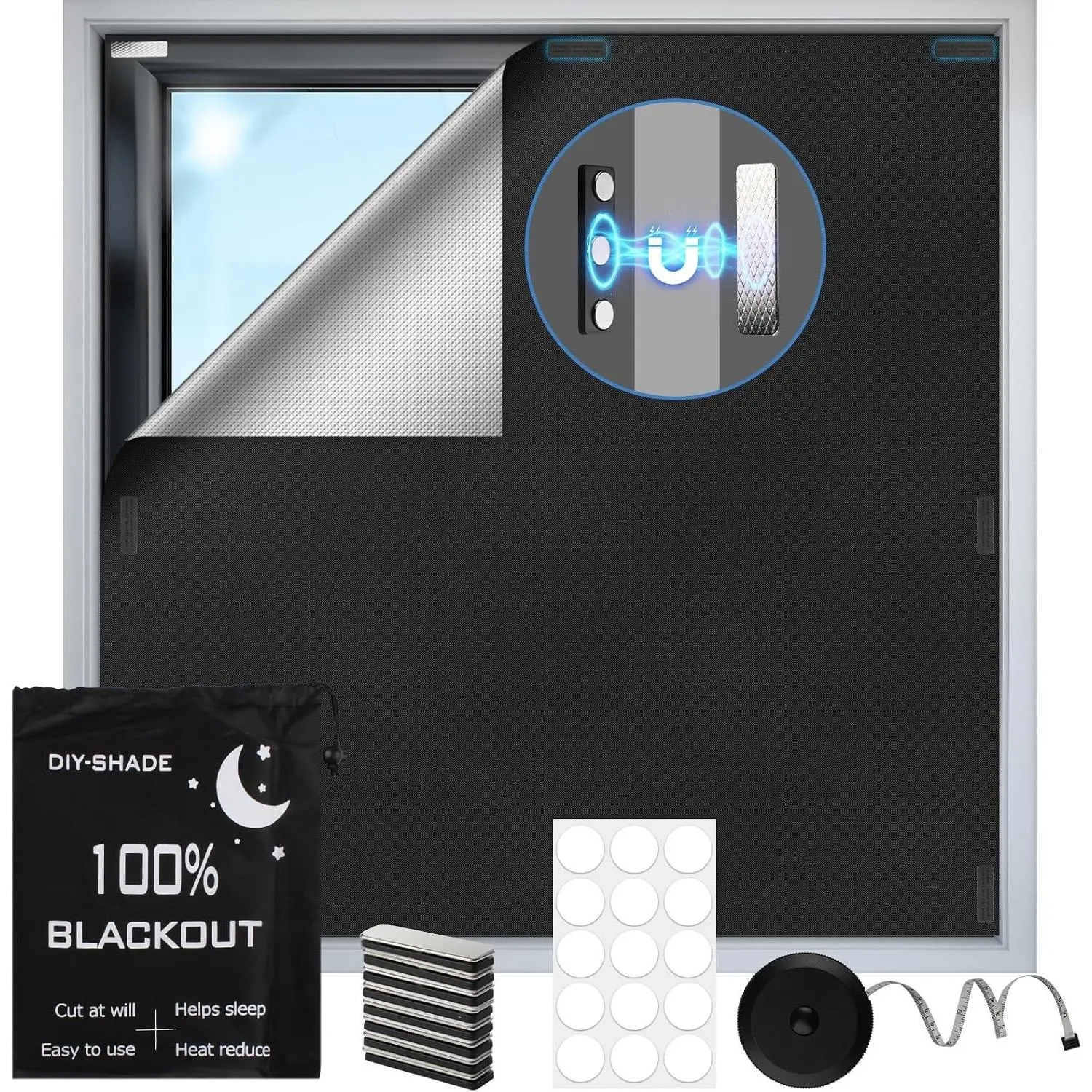 100% Magnetic Black Out Window Cover 79" x 58" Blackout Blinds No Drill, Portable Black Out Shades Blackout Curtains for Bedroom,RV,Nursery,Media Room with Strong MagnetsGift.