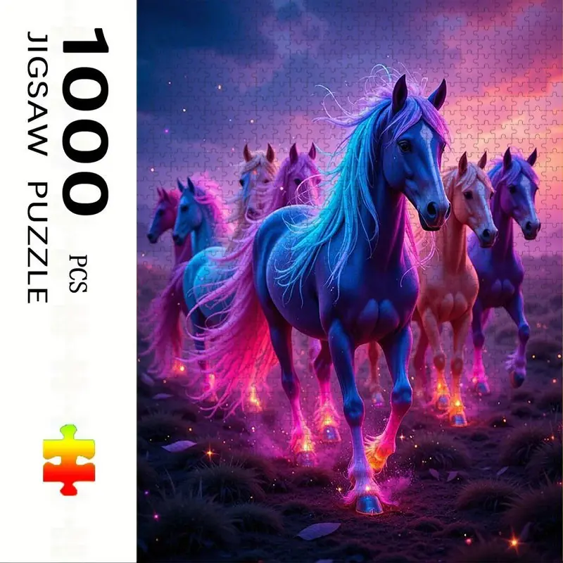 1000 Piece Colorful Horse Theme Puzzle, Large Adult Family Interactive Puzzle Toy, DIY Home Decor Brain Challenge, Perfect Gift, Durable Puzzle
