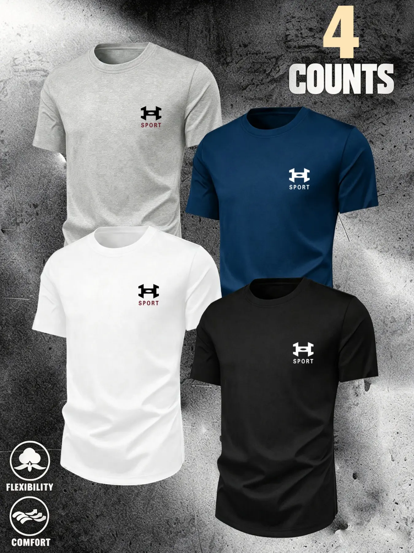 Men's High-Elastic Sporty Short Sleeve T-Shirt, Breathable Cotton, Casual Crop Top, Multi-Color Options, All Seasons Wear