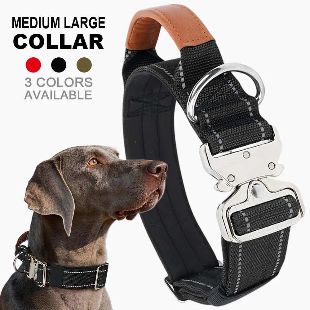 Reflective Nylon Dog Collar, High-Strength Metal Buckle Tactical Dog Collar, Durable and Strong, Suitable for Medium to Large Dogs, Reflective Collars