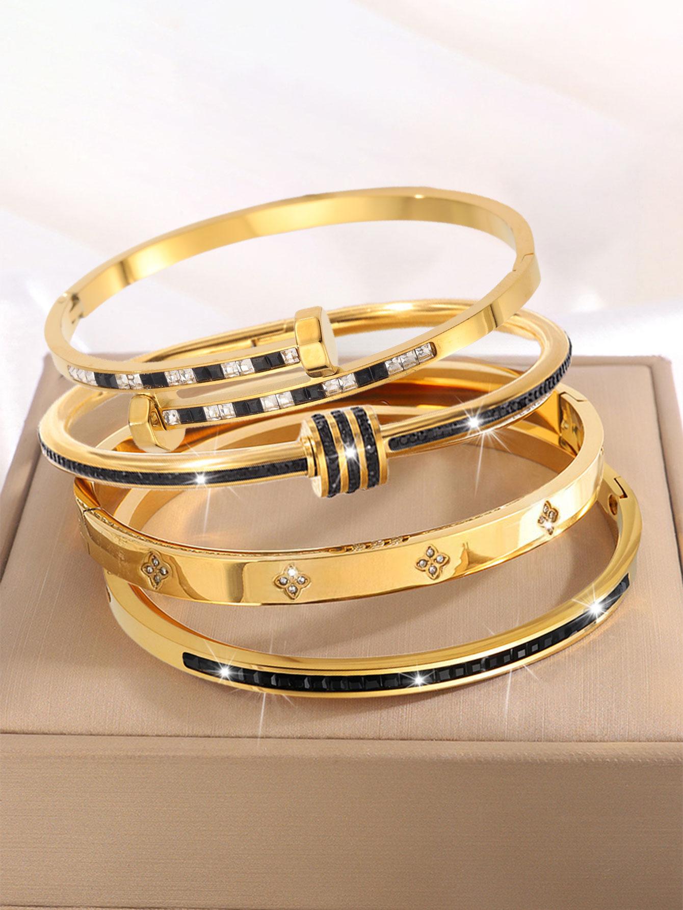 4-piece Elegant Trendy Bangles Bracelet Set, Lightweight Stainless Steel Fashionable Exquisite Trendy Bracelet for Daily Wear, Perfect for Holidays and Gifts