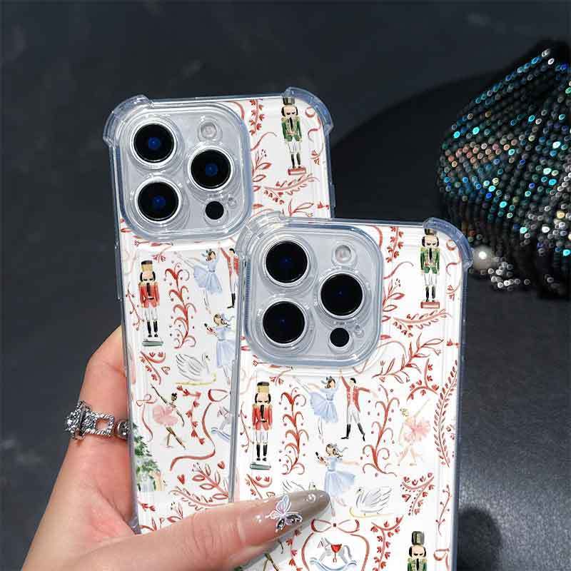Nutcracker ballet pattern, four-corner drop-proof and non-slip TPU full-coverage phone case for the camera lens, compatible with iPhone 17, 16, 15, 14, 13, 12, 11, XS, X series and other models. Makes a great gift for friends or family.