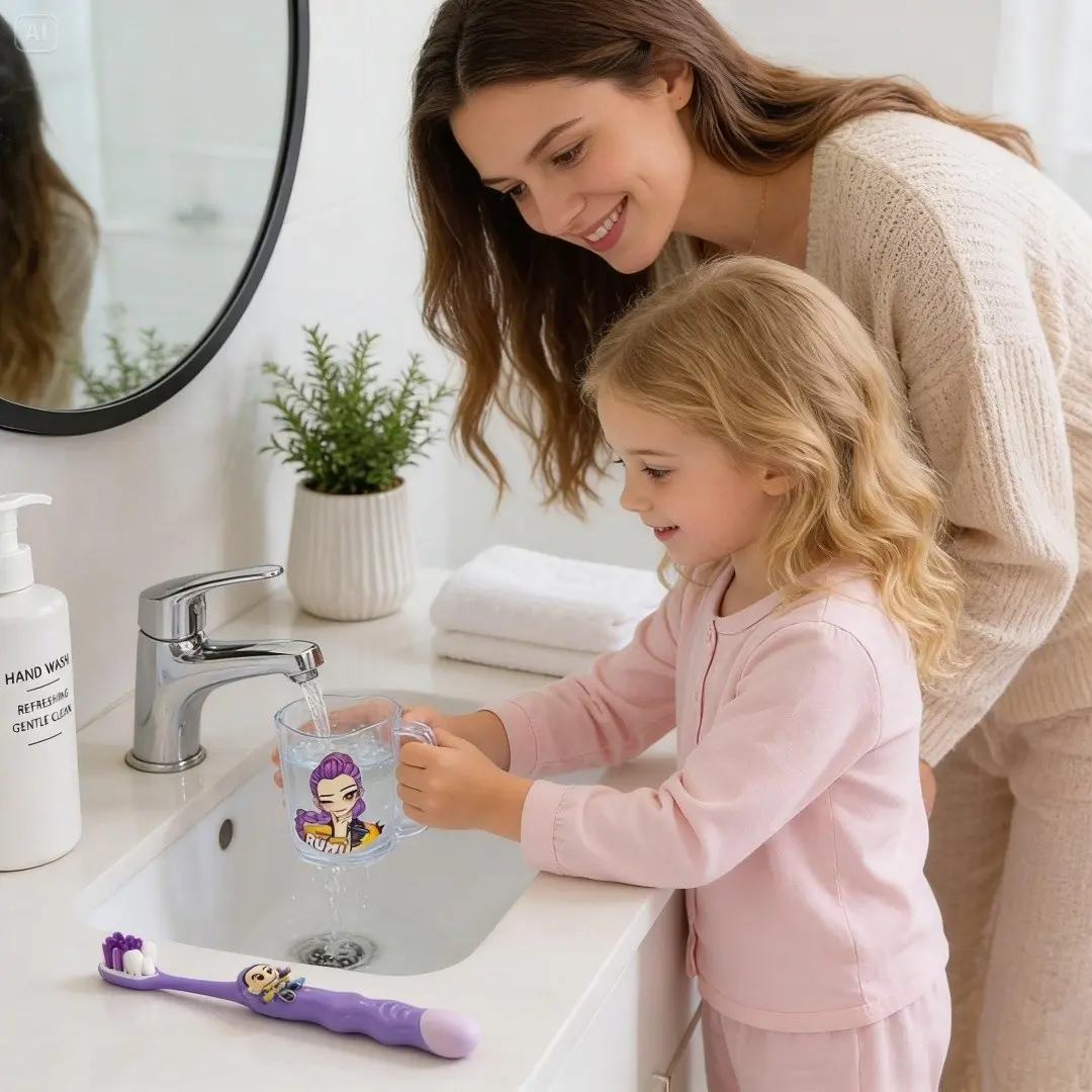 Cute Cartoon Character Toothbrush Cup Set, Acrylic Plastic Bathroom Water Cup, Soft Bristle Toothbrush, Fun Fashion Gift for Kids, Bathroom Accessory