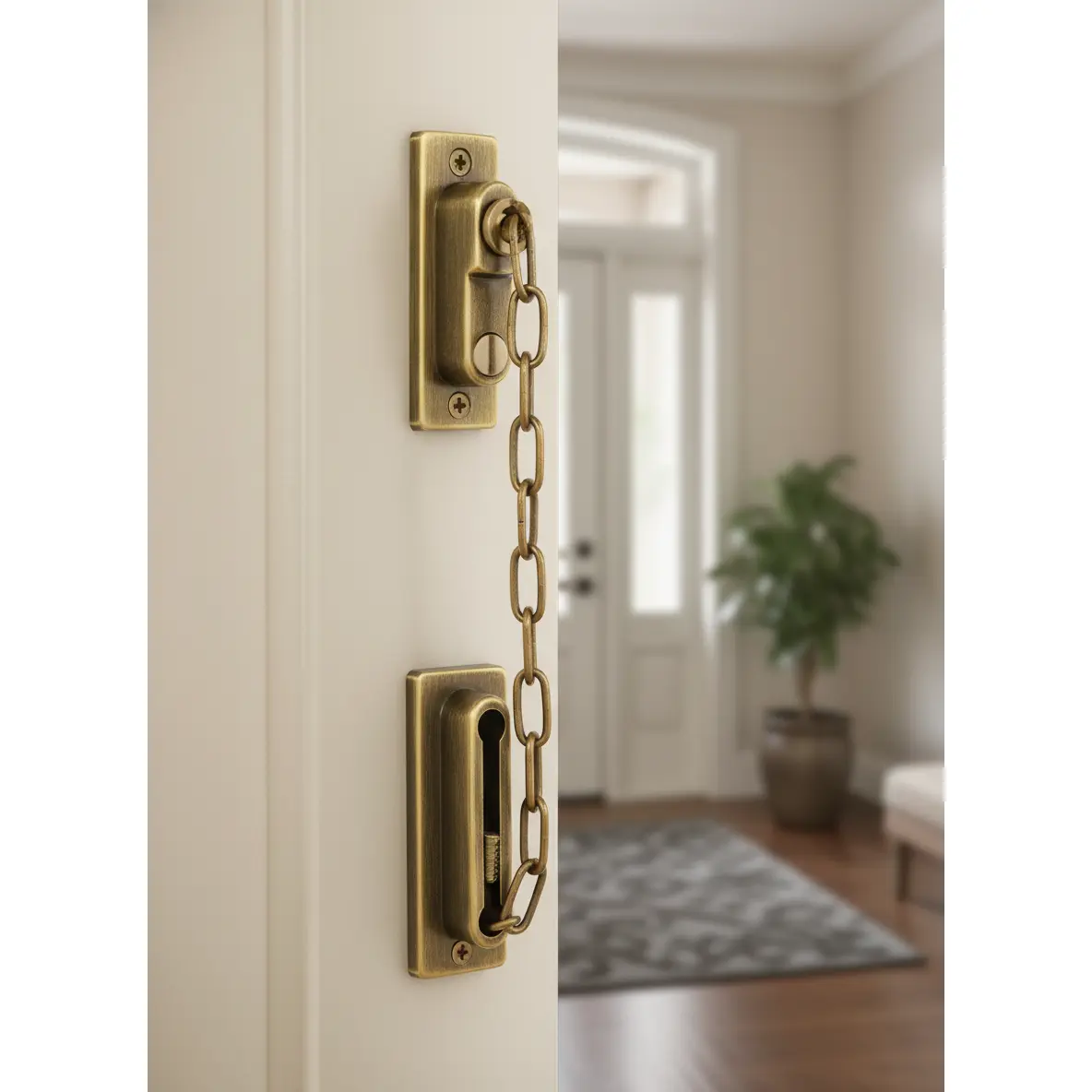 4.5 in Solid Brass Anti-Theft Door Chain, Retro Copper Security Buckle for Front Doors, Limit Lock with Mounting Screws