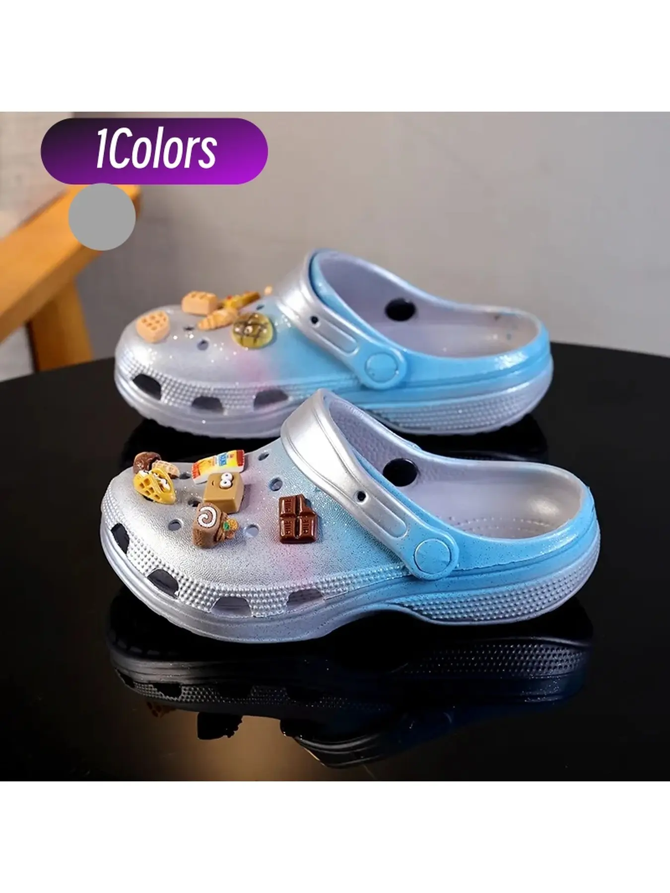 1 Pair Gradient Glitter Womens Dual Wear Slides Lightweight EVA Material Wear Resistant Heel Fit Pool Daily Casual Wear